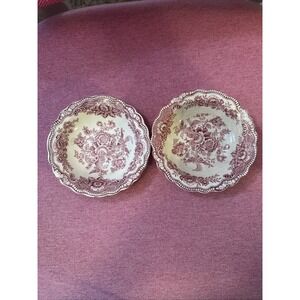 BRISTOL Crown Ducal Bowls Red Pink TransferWare 5" Fruit Dessert Sauce Set Of 2